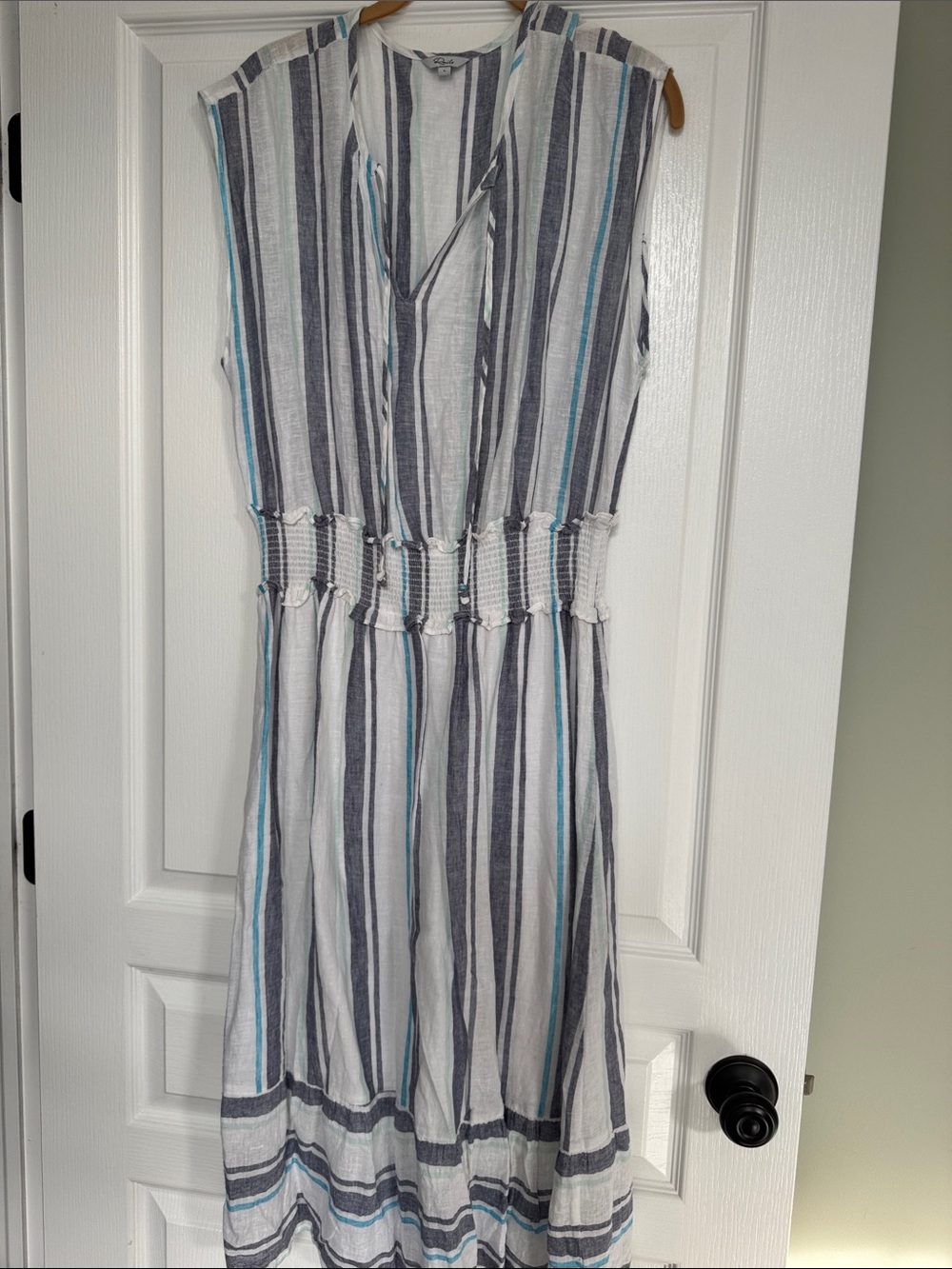 Rails Sleeveless Striped Maxi Dress in White, Navy & Teal